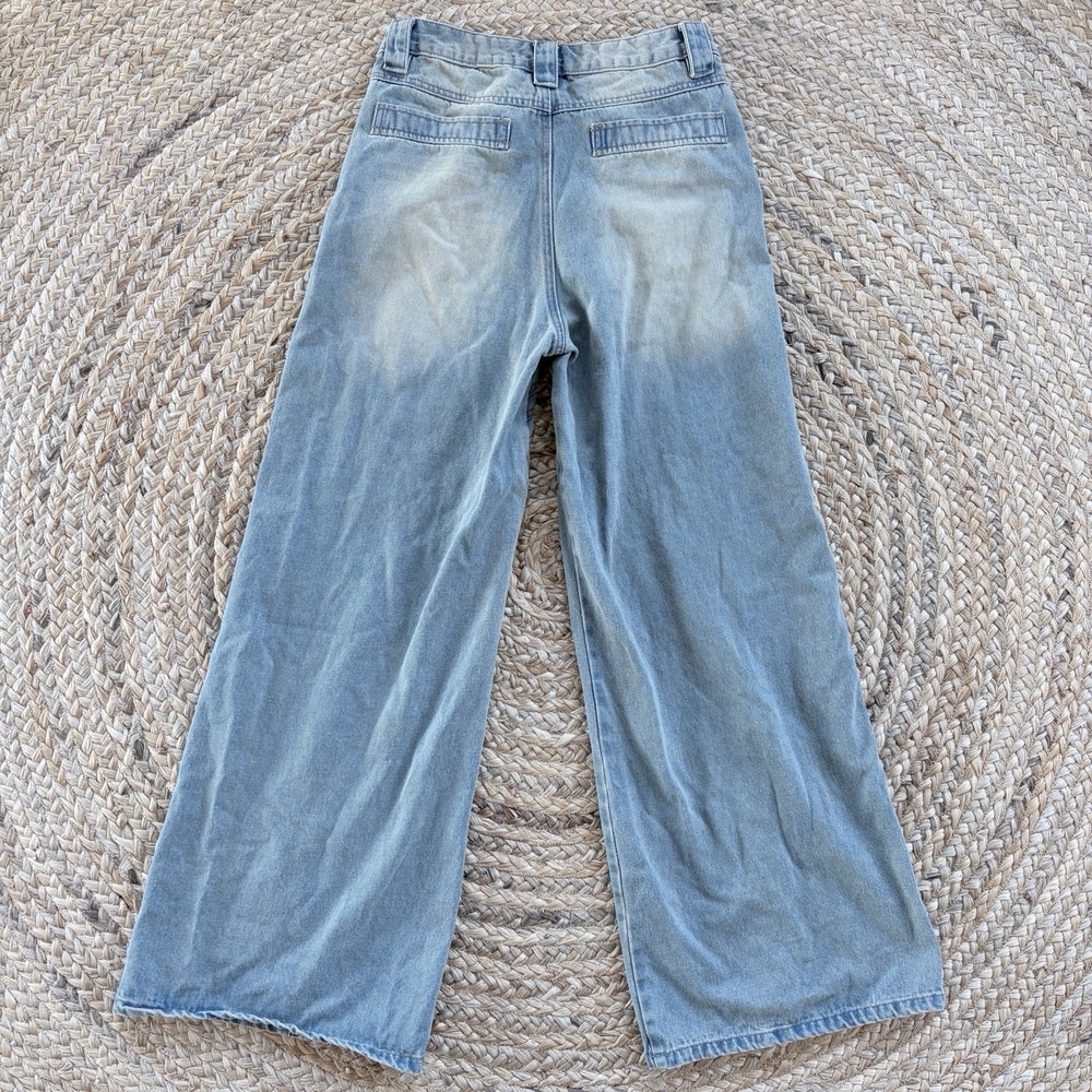 Finesse Y2K Baggy Jeans Womens S Waist 27 Hip 37 Wide Leg 90s Light‎ Wash - Picture 2 of 9